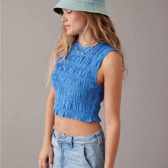 AE Cropped Smocked High-Neck Tank Top size XS - Picture 1 of 6
